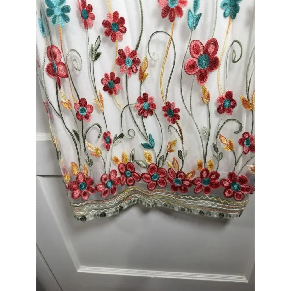 Esqualo Embroidered Floral Dress, New W/Tags, Sz 6, Brunch, Garden Party, Preppy